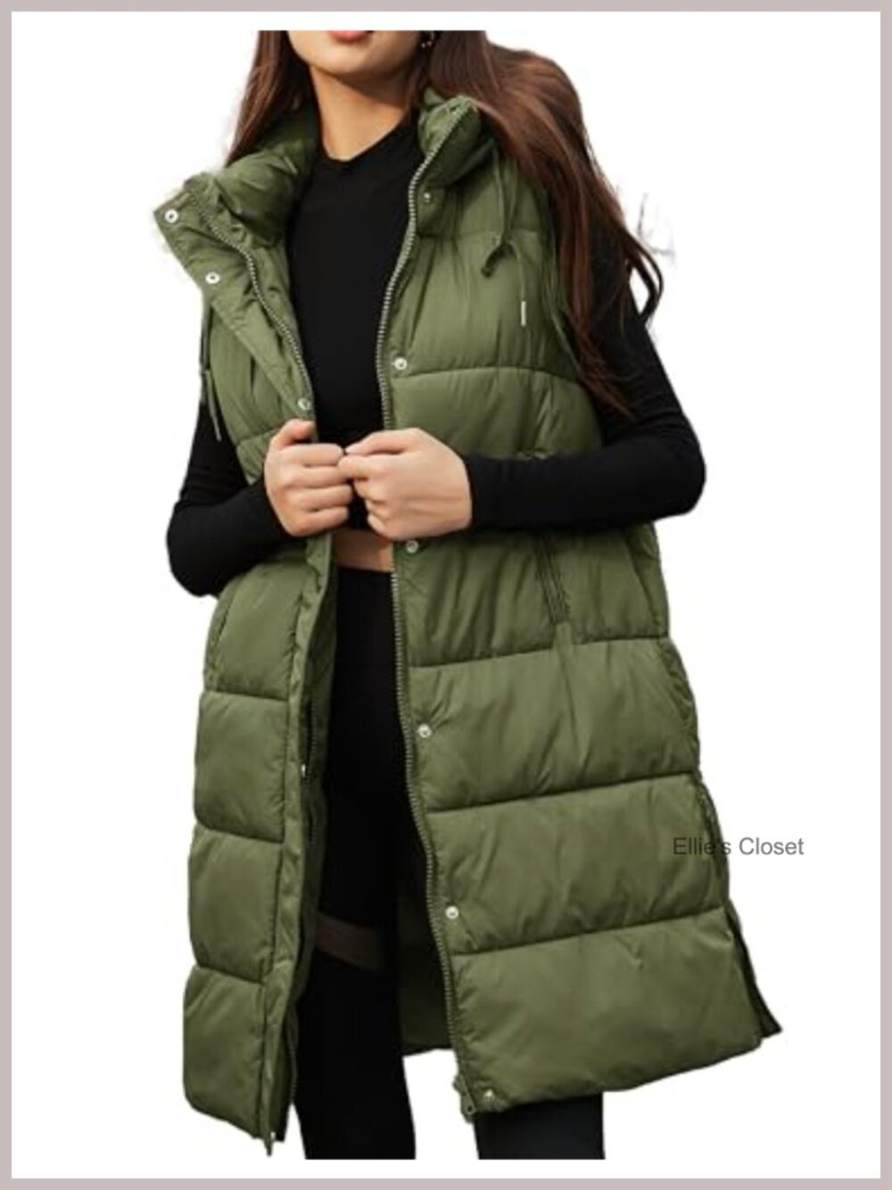 Long Quilted Puffer Vest Hooded Padded Sleeveless Coat